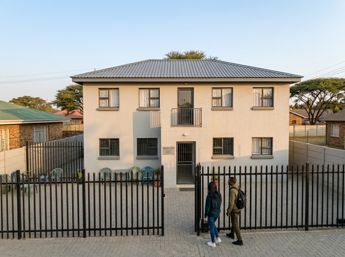 Exterior of BedrokLiving at golden hour